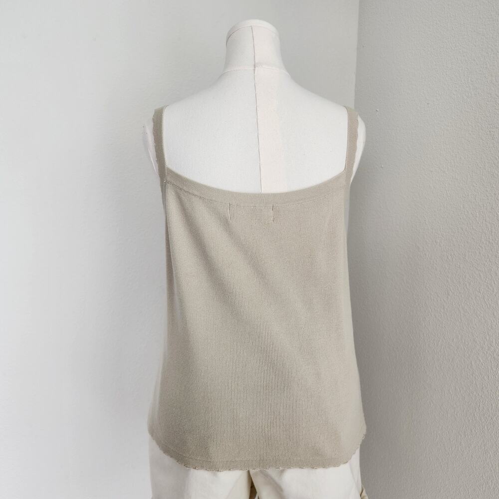 Vintage 90s Beige Knit Crochet Trim Tank Top Square Neck Sleeveless Sweater XL - Picture 7 of 9